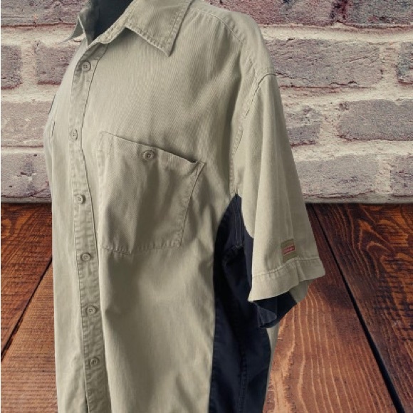 Men’s Genuine Dickies button up shirt tan blue size XL - Picture 3 of 6